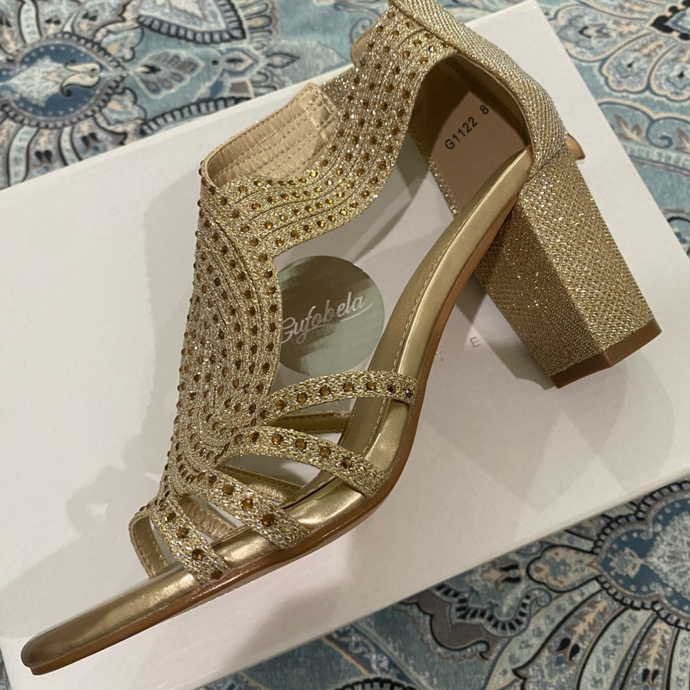Gold Embellished Heeled Sandals